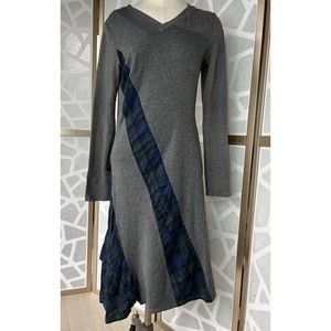 Aimee G Grub Dress Midi Asymmetrical M Multi Fabric Patch Work Long Sleeve USA